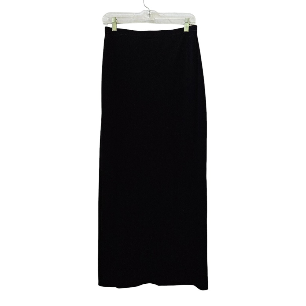 Tadashi Velvet Maxi Skirt Women L Black VTG High Waist Slit 90s Grunge Evening